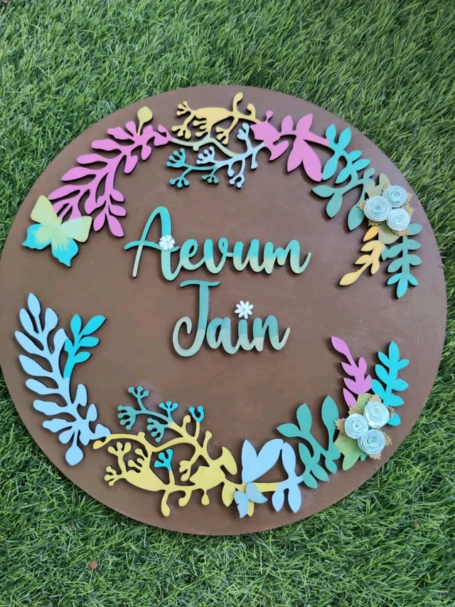 Floral Wreath Name Board - 12 Inch