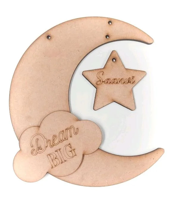 Dream Big Moon Star Theme Kids Name Board