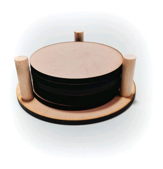 Round Coaster Set With Stand - 4 Coasters