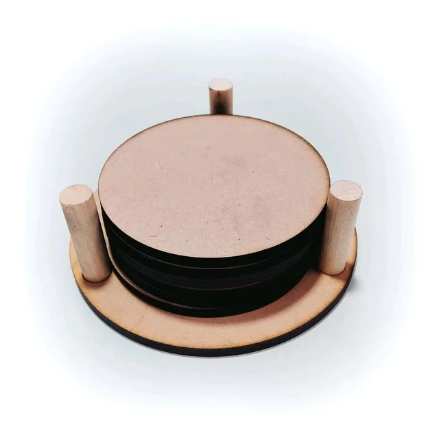 Round Coaster Set With Stand - 4 Coasters