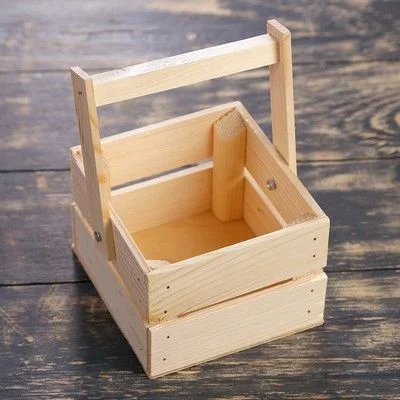 Pinewood Mini Baskets / Planter Box With Handle - 5 x 5 x 7 Inches