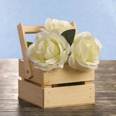 Pinewood Mini Baskets / Planter Box With Handle - 8 x 8 x 9 Inches