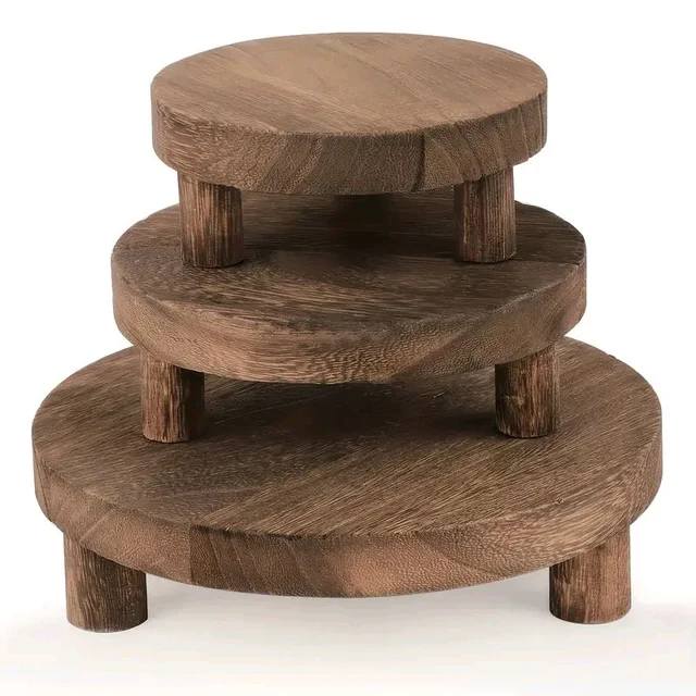 3-pack Rustic Farmhouse Wooden Display Risers, Stand for Figurines, Collectibles, and Decorative Trays - Pack Of 3