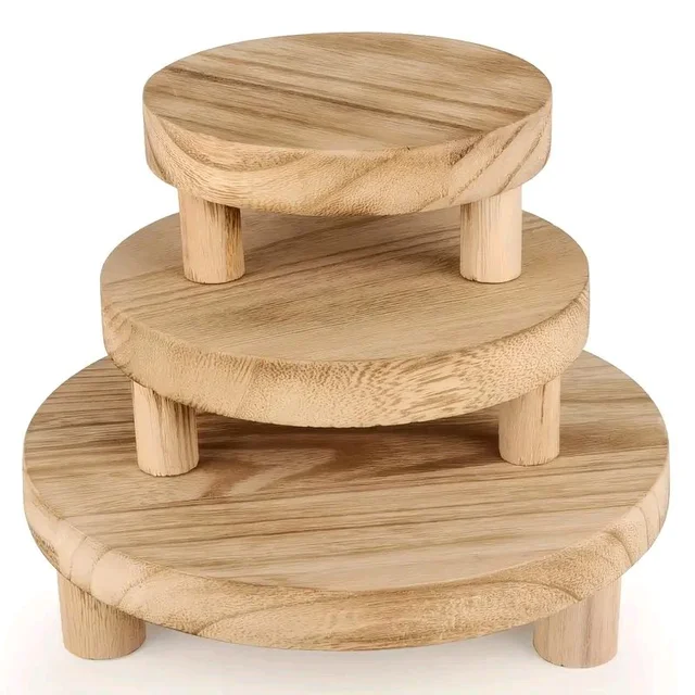 3-pack Rustic Farmhouse Wooden Display Risers, Stand for Figurines, Collectibles, and Decorative Trays