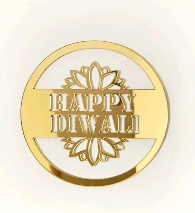 Golden Acrylic Happy Diwali Cutout - 2 Inches