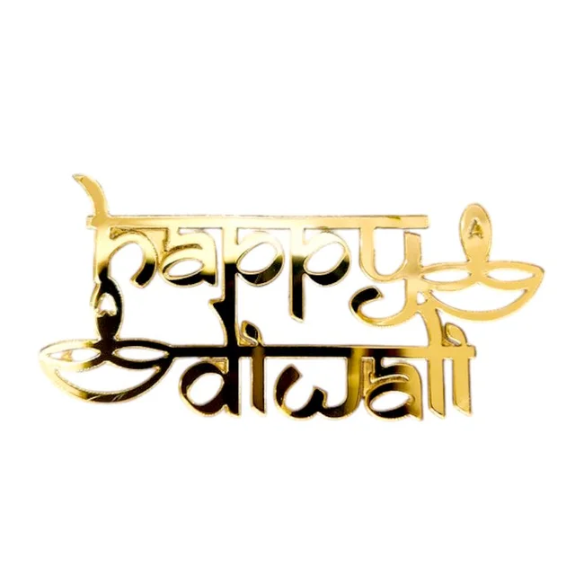 Golden Acrylic Happy Diwali Shubh Dipawali Cutout - 3.5 Inches