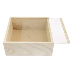 Pinewood Box With Sliding Acrylic Lid Shadow Box - 6 x 6 x 2 Inches