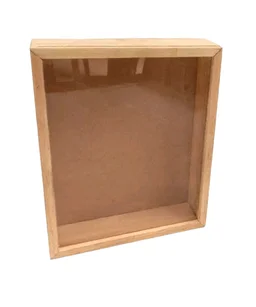 Pinewood Box With Sliding Acrylic Lid Shadow Box - 6 x 6 x 2 Inches