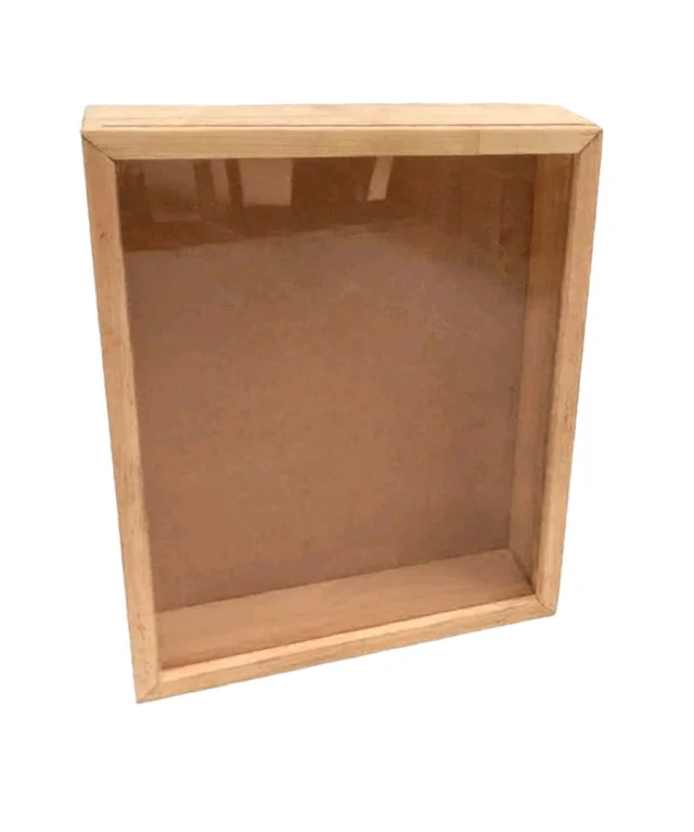 Pinewood Box With Sliding Acrylic Lid Shadow Box - 6 x 6 x 2 Inches