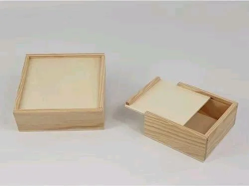 Pinewood Box Sliding Lid - 10 x 10 x 2.5 Inches