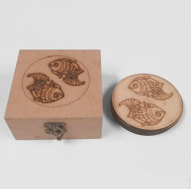 Premarked MDF Coasters & Box - Madhubani Fish