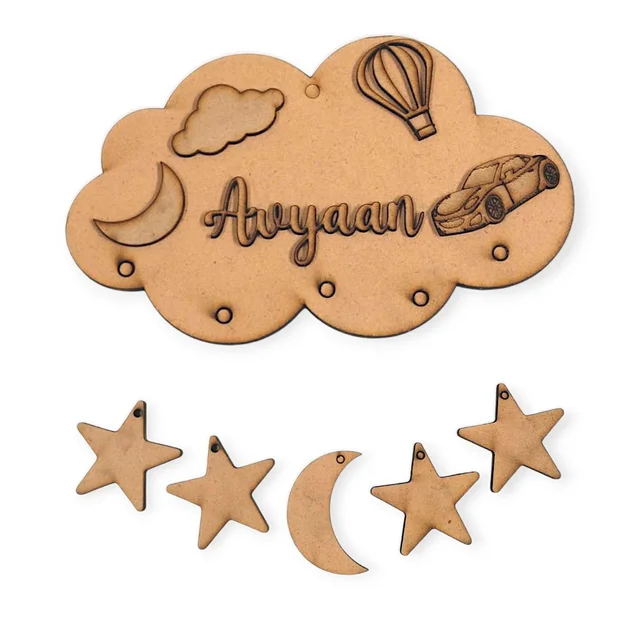 Car Cloud Name Board with Hanging Moon Star For Boy