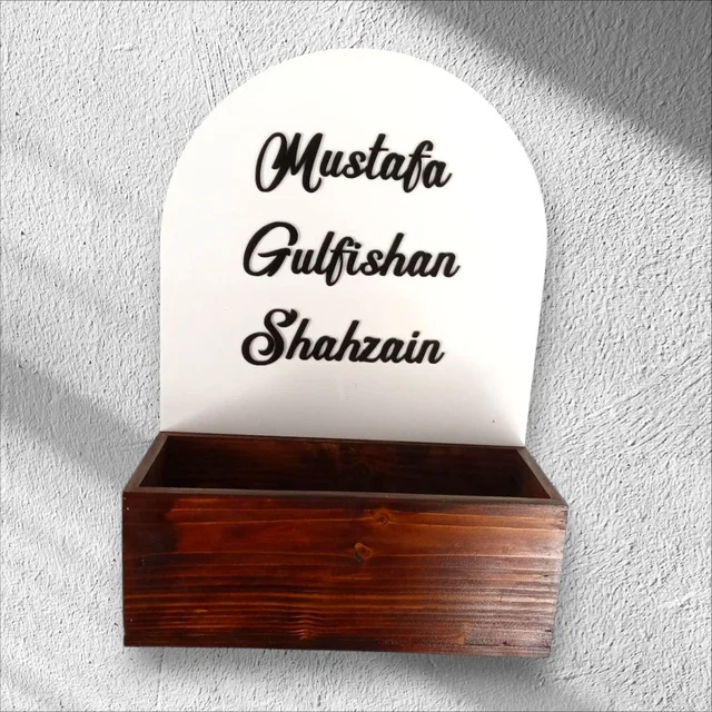 White Acrylic Nameboard with Pinewood Planter Box