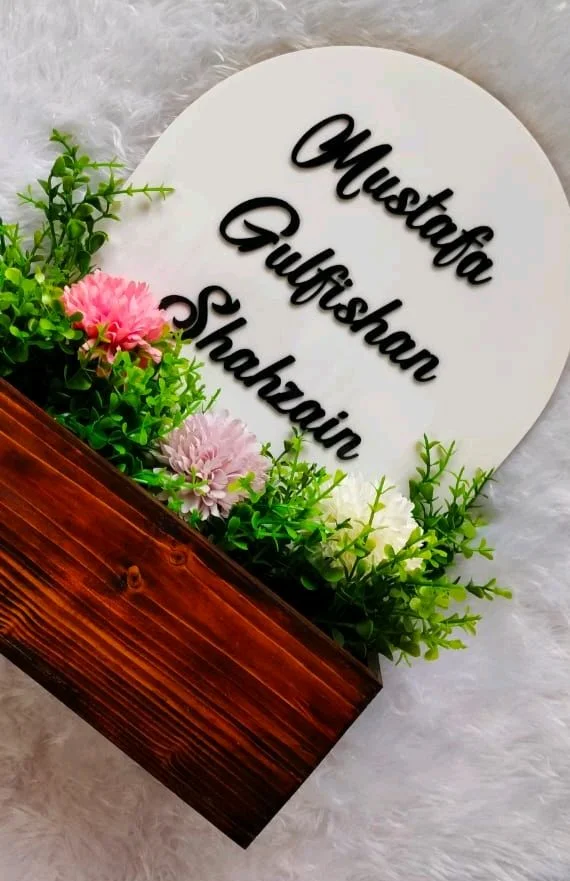 White Acrylic Nameboard with Pinewood Planter Box