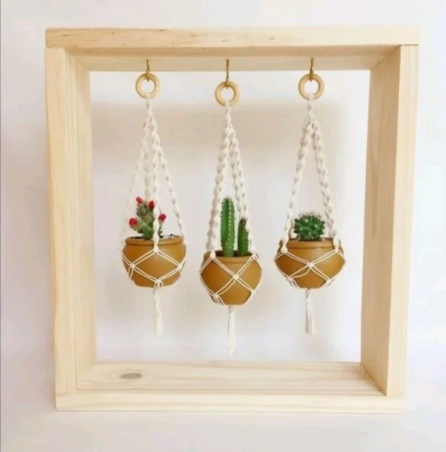 Pinewood Frame With Hook / Plant Hanger / Macrame - 10 * 10 * 2 Inches