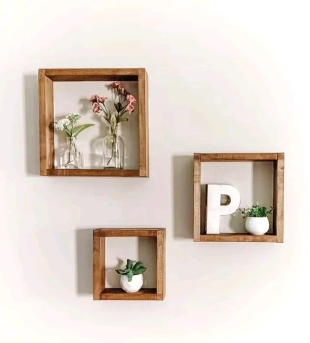 Set Of 3 Square Pinewood Frames / Wall Bracket/ Shelf