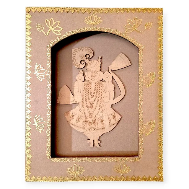 Sreenathji Jharokha with Gold Lotus Theme / Decorative Border - 18 * 14 * 2 Inches, With LED Lights