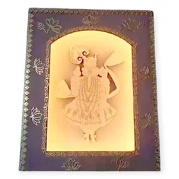 Sreenathji Jharokha with Gold Lotus Theme / Decorative Border - 18 * 14 * 2 Inches, With LED Lights