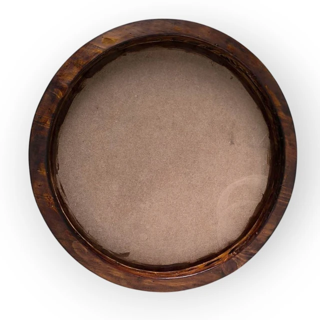 Teak Finish Round Pinewood Frame - Lotus pond - 18 Inches
