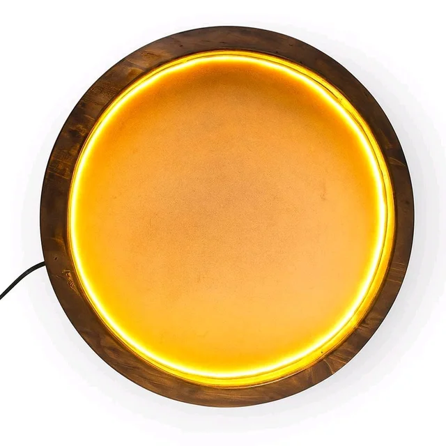 Round Pinewood Frame With LED Teakwood Finish - 10 Inch