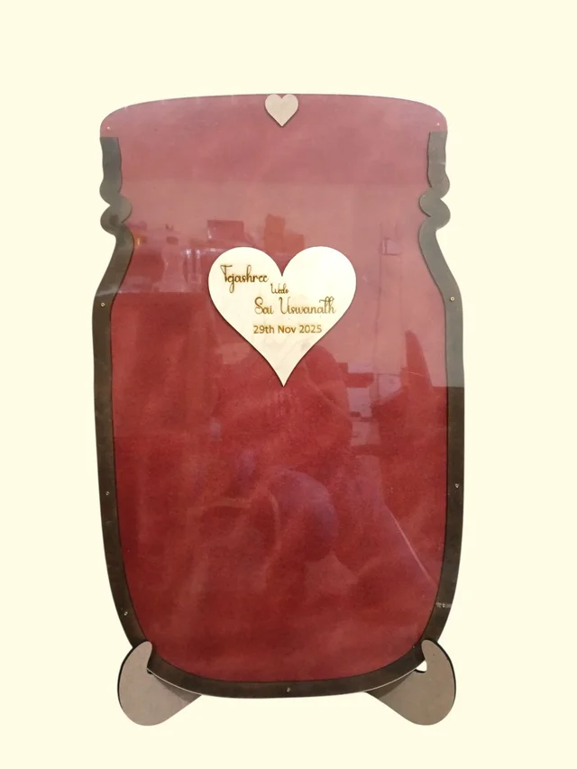 Wedding Guest Book Jar Shape - Wishes Memories Drop Box - 100 Guests, Red