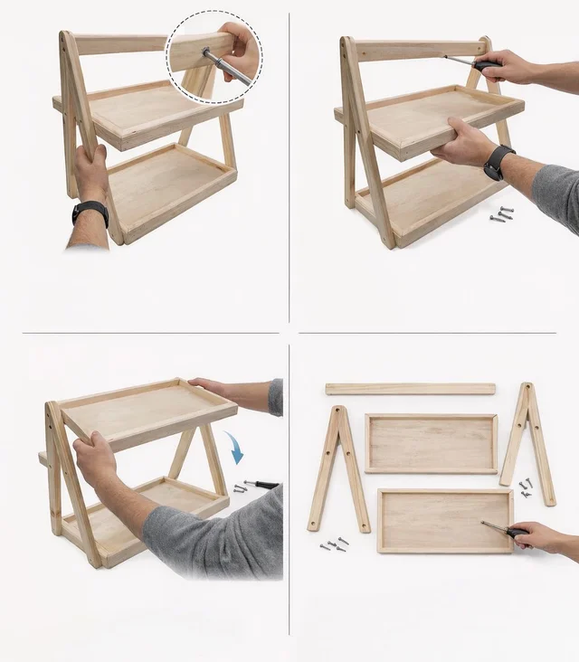 Multipurpose Display shelf with 2 pine trays
