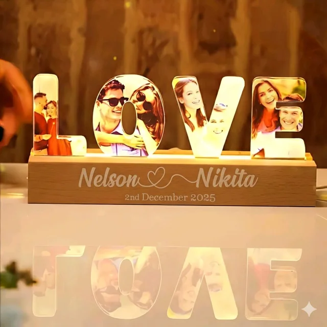 LOVE Acrylic LED Stand / LOVE Photo Frame With Name Engraving