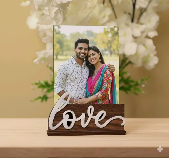 Love Acrylic Photo Frame With Wooden Base - Small - 4*6 inches