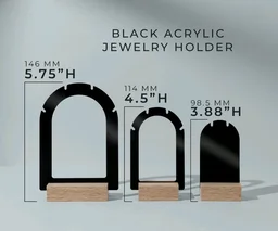 3 Pack Acrylic Jewelry Display With Pinewood Base - Black acrylic