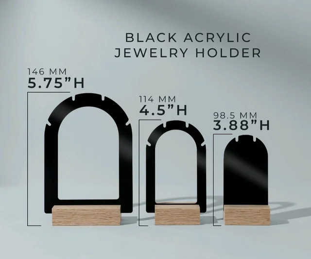 3 Pack Acrylic Jewelry Display With Pinewood Base - Transparent acrylic