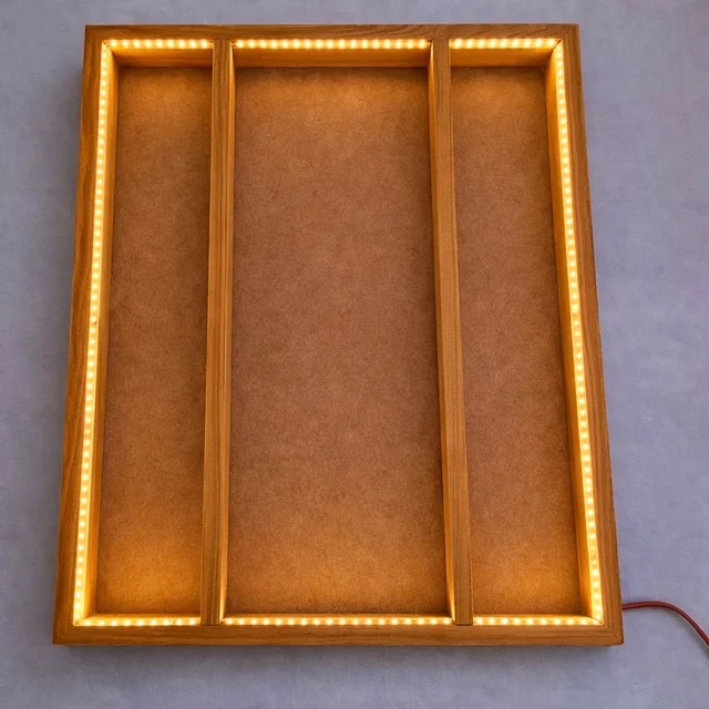 Pinewood Frame 4 Side LED Lights + Base Mdf Varmala Preservation With Acrylic Cover With Walnut Stain - 24 * 20 * 2 Inches