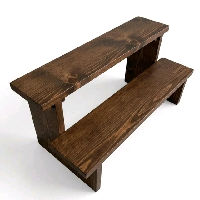 2-Tier Wooden Display Stand - 2 Step Dismantling - Stall & Retail Store - Dark Walnut Shade - Small
