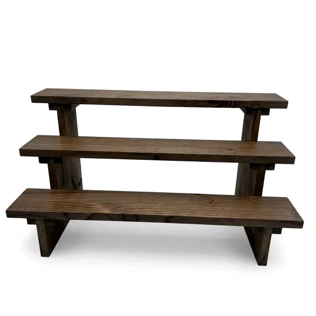 3-Tier Wooden Display Stand - 2 Step Dismantling - Stall & Retail Store - Dark Walnut Shade - Medium