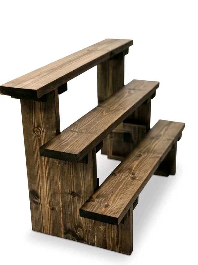 3-Tier Wooden Display Stand - 2 Step Dismantling - Stall & Retail Store - Dark Walnut Shade - Medium
