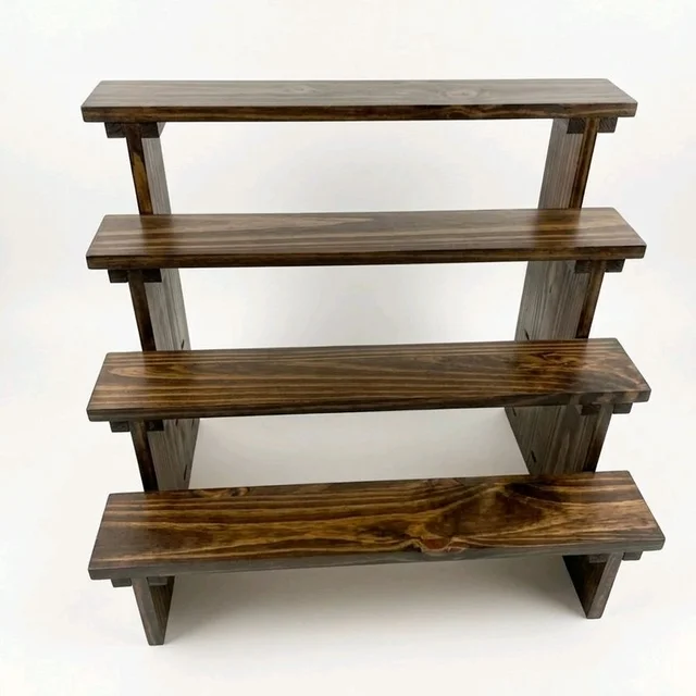 4-Tier Wooden Display Stand - 2 Step Dismantling - Stall & Retail Store - Dark Walnut Shade - Medium