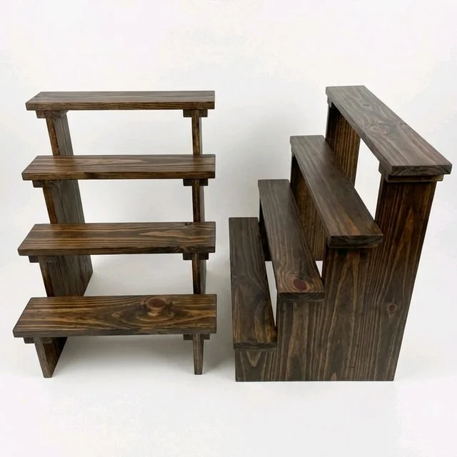 4-Tier Wooden Display Stand - 2 Step Dismantling - Stall & Retail Store - Dark Walnut Shade - Medium