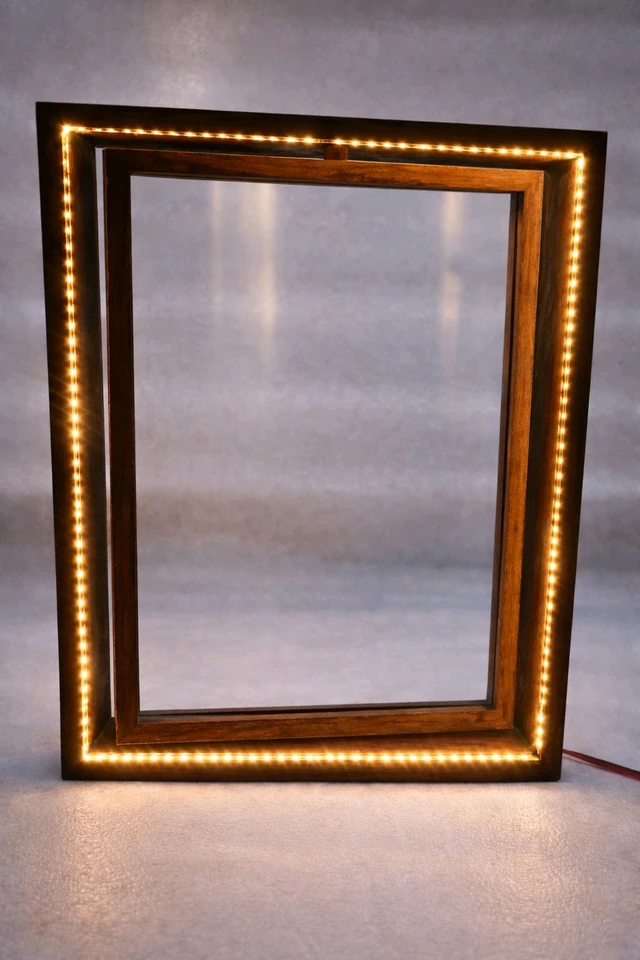 Teak Wood Rotating Frame / Floating Frame / Varmala Preservation With LED Light. - Medium - 10 * 8 Inches