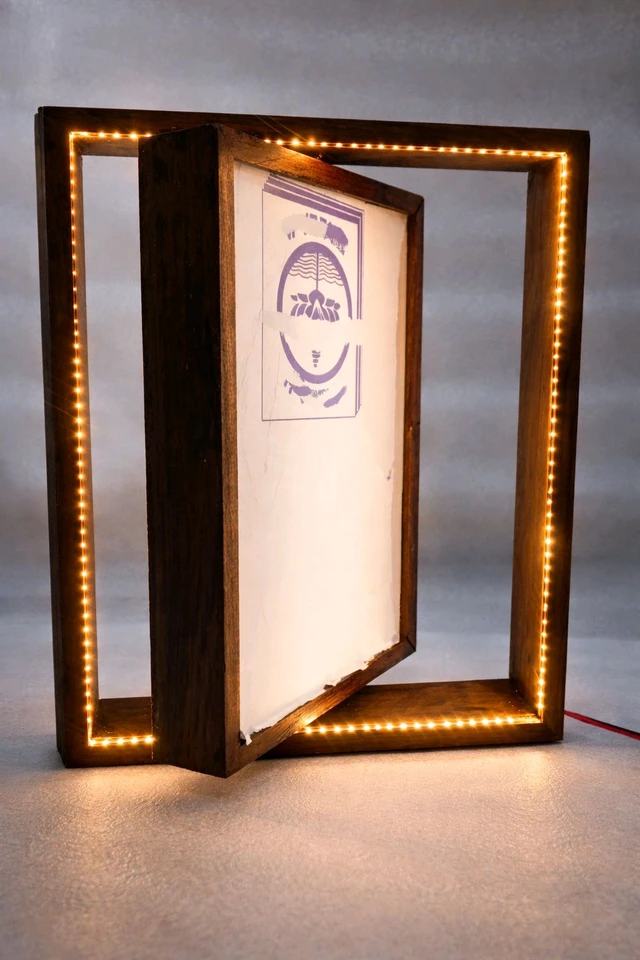 Teak Wood Rotating Frame / Floating Frame / Varmala Preservation With LED Light. - Medium - 10 * 8 Inches
