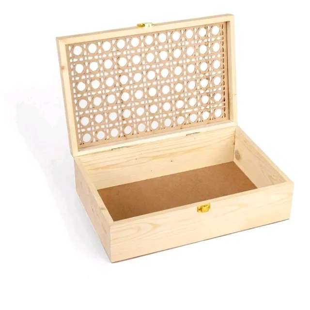 Pinewood Box With Rattan Lid Premium Hamper Box / Packaging Box - 8 * 8 * 2 Inches