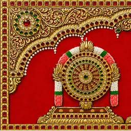 Teak wood frame-Tanjore style painting Balaji theme Shanku Chakra Namam - 24 x 9.5 Inches