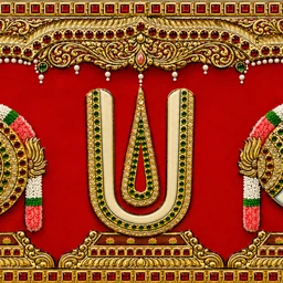 Teak wood frame-Tanjore style painting Balaji theme Shanku Chakra Namam - 24 x 9.5 Inches
