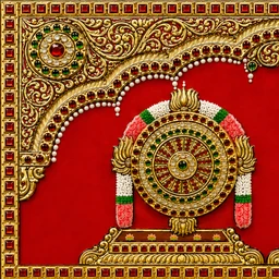 Teak wood frame-Tanjore style painting Balaji theme Shanku Chakra Namam - 18 x 7 Inches