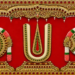 Teak wood frame-Tanjore style painting Balaji theme Shanku Chakra Namam - 18 x 7 Inches