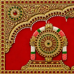 Teak wood frame-Tanjore style painting Balaji theme Shanku Chakra Namam - 12 x 5 Inches