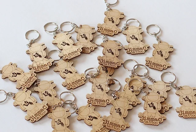50 pcs Laser Cut Wooden Logo Keychain, Personalized Birch Keyring for Branding
