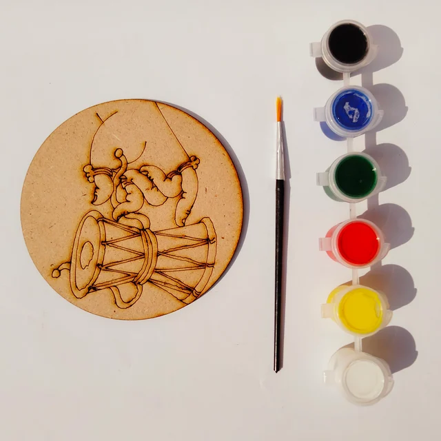 Traditional Damauru - DIY Kit with tempera colours - 8", 4mm