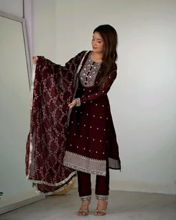 Traditional Kurta Set - wine, L-40