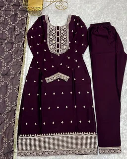Traditional Kurta Set - wine, L-40