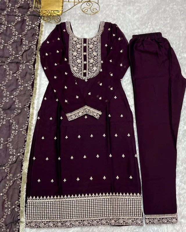 Traditional Kurta Set - wine, L-40