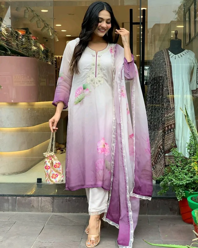 White Floral Kurti Set